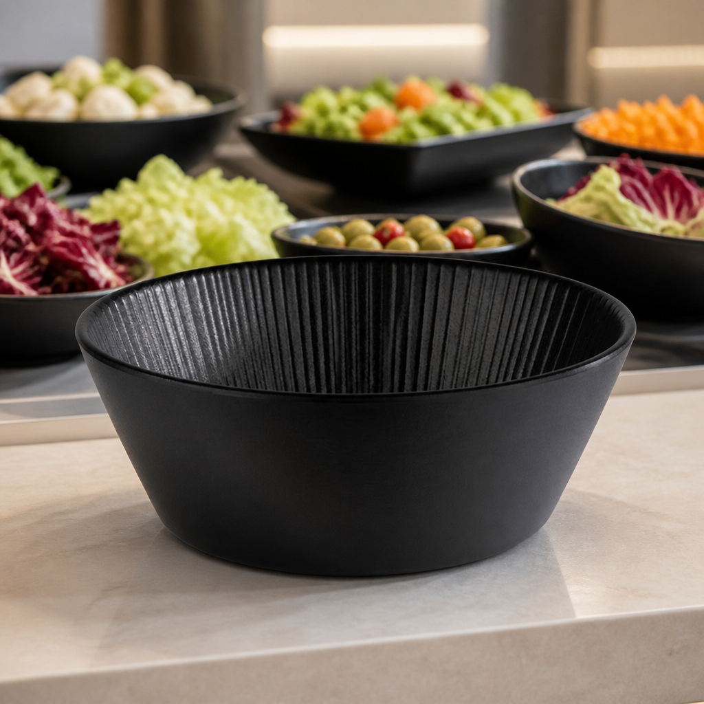 Commercial Melamine Bowl 205mm 1.2L Black Dishwasher Safe