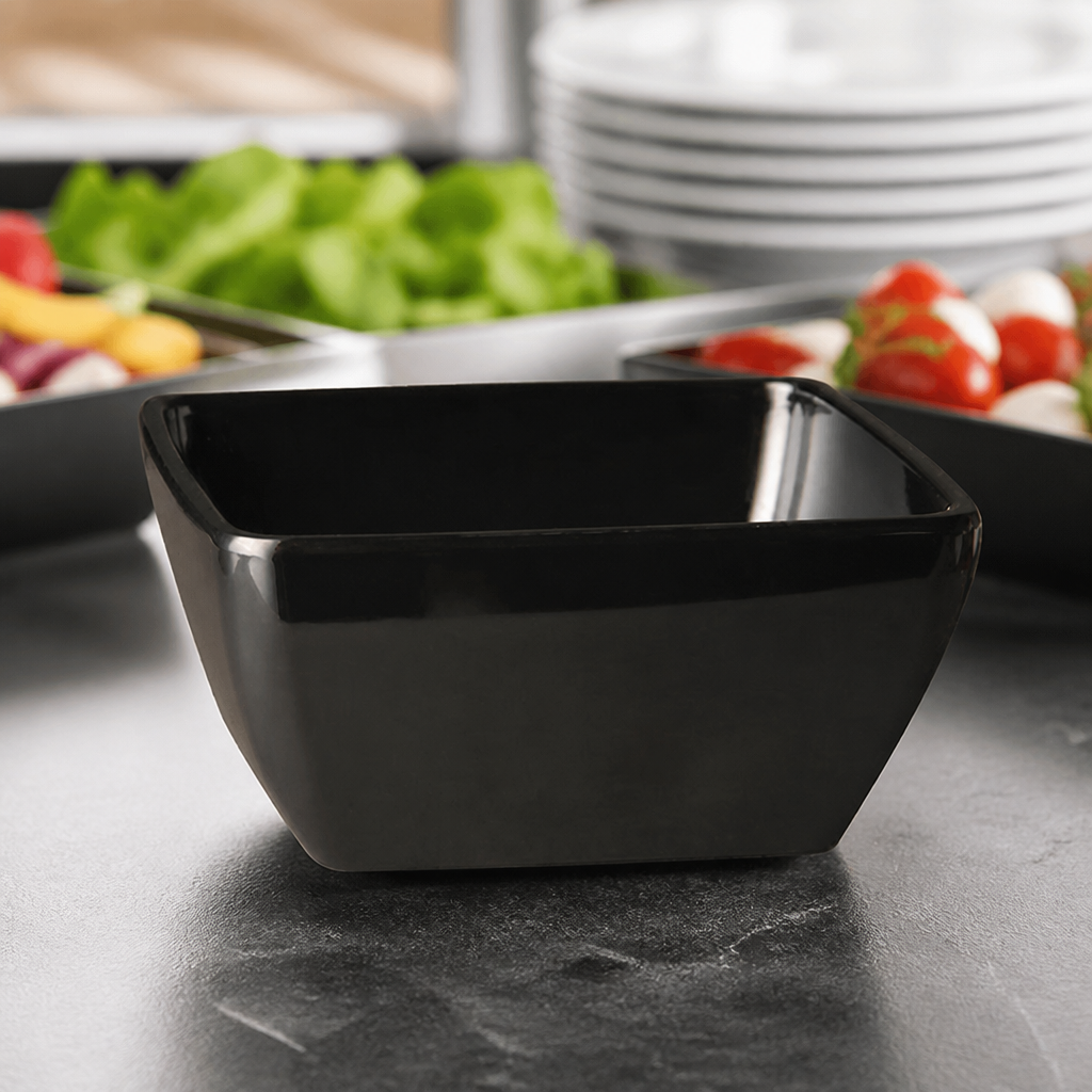 Commercial Melamine Square Bowl 125mm 400ml for Display