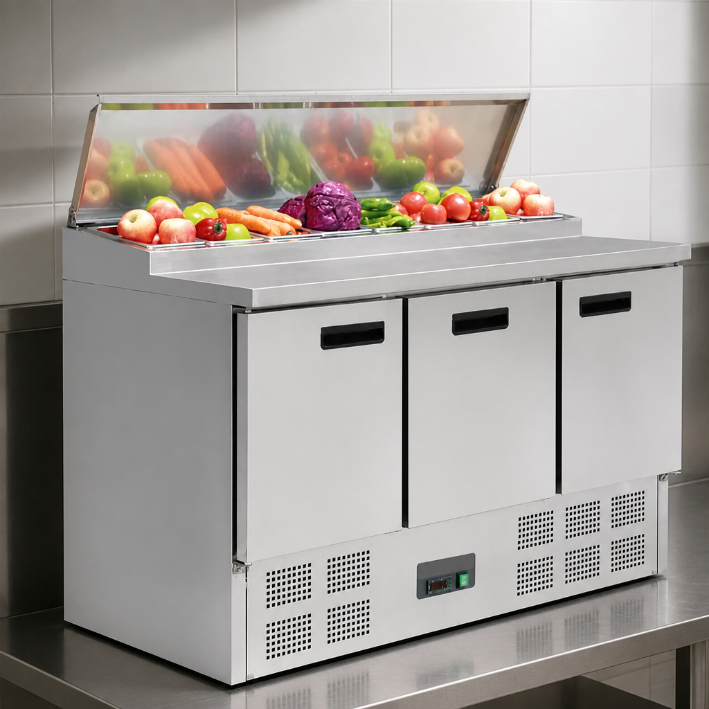 Commercial Pizza Prep Counter Fridge 390Ltr Stainless Steel