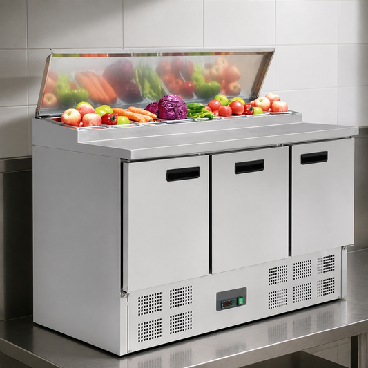 Commercial Pizza Prep Counter Fridge 390Ltr Stainless Steel