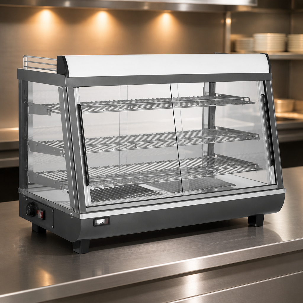 136Ltr Commercial Heated Display Merchandiser with Sliding Doors