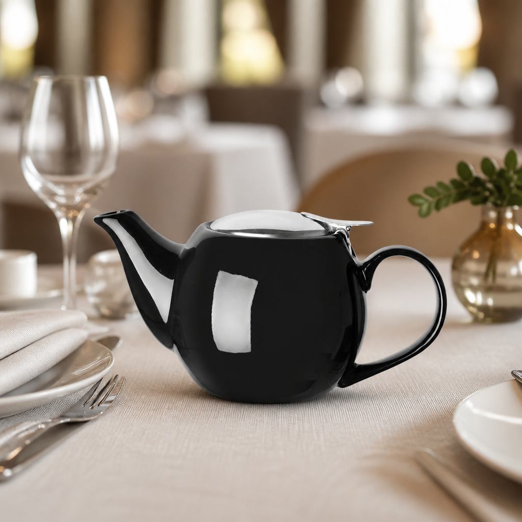 510ml Commercial Black Stoneware Teapot with Removable Filter