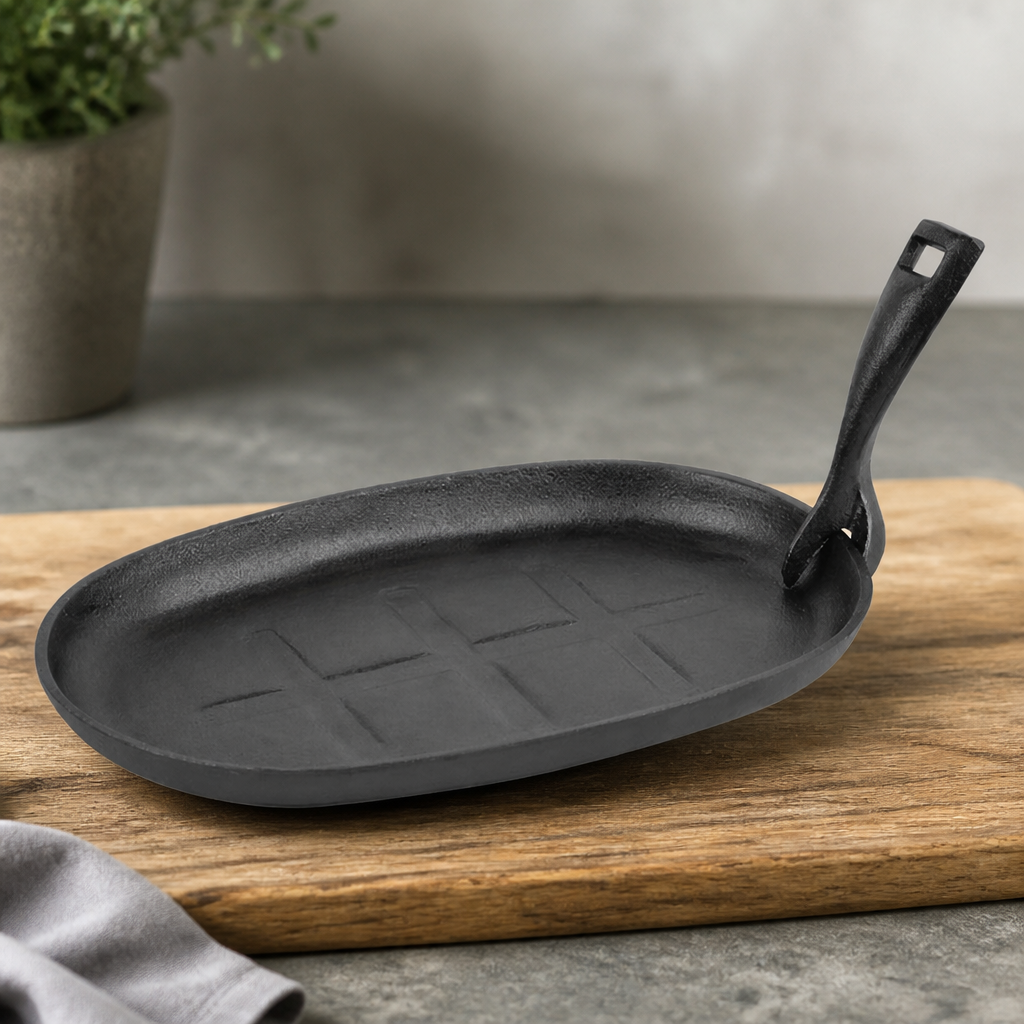 Commercial Cast Iron Oval Sizzle Platter 280mm Black