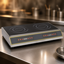 Double Induction Hob Countertop 2 Zone 3kW Commercial Cooking