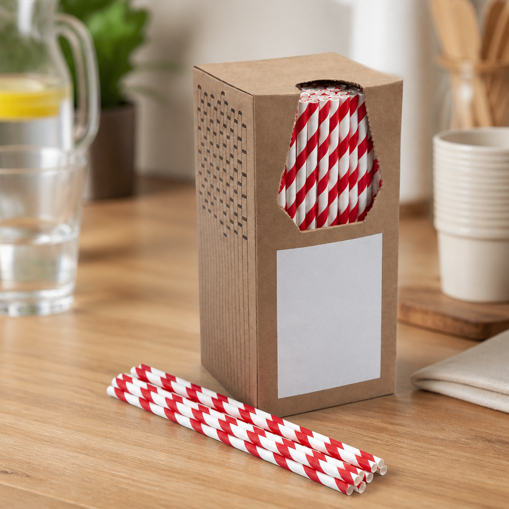 Commercial Paper Straws 6mm Bore Red & Striped 250 Pack