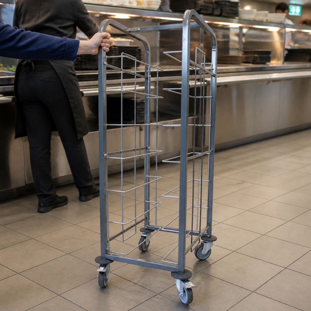 7-Shelf Tray Clearing Trolley with Heavy Duty Castors