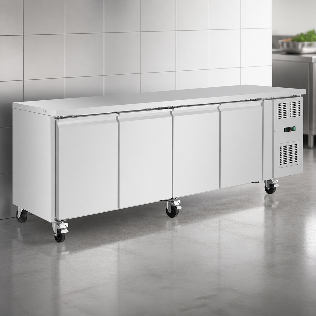 Commercial Four Door Slimline Counter Fridge 511L Capacity