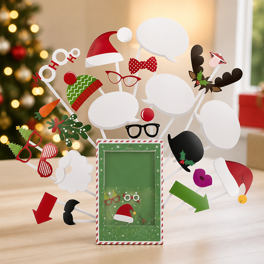 Festive Selfie Photo Props Kit for Christmas Parties 24 Pack