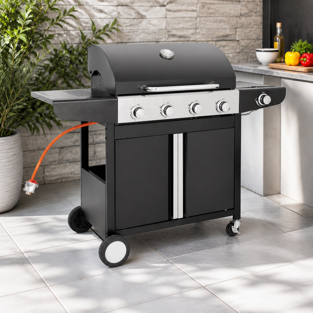 Commercial 4 Burner Gas Barbecue with Hob 700x420mm Cooking Area