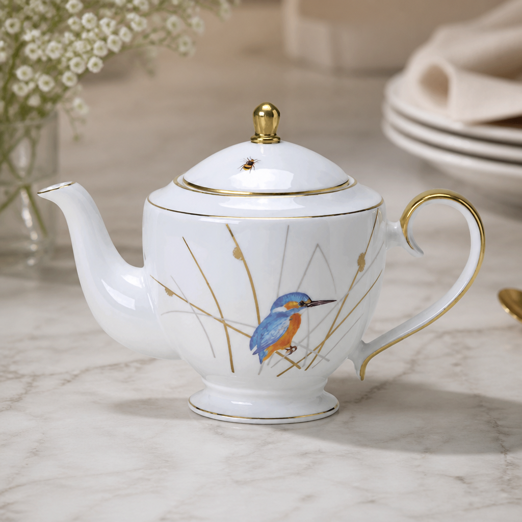 Commercial 4-Cup Teapot Bone China Scratch-Resistant Glaze