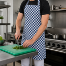 Commercial Staff Bib Apron Blue White Check One Size Fits All