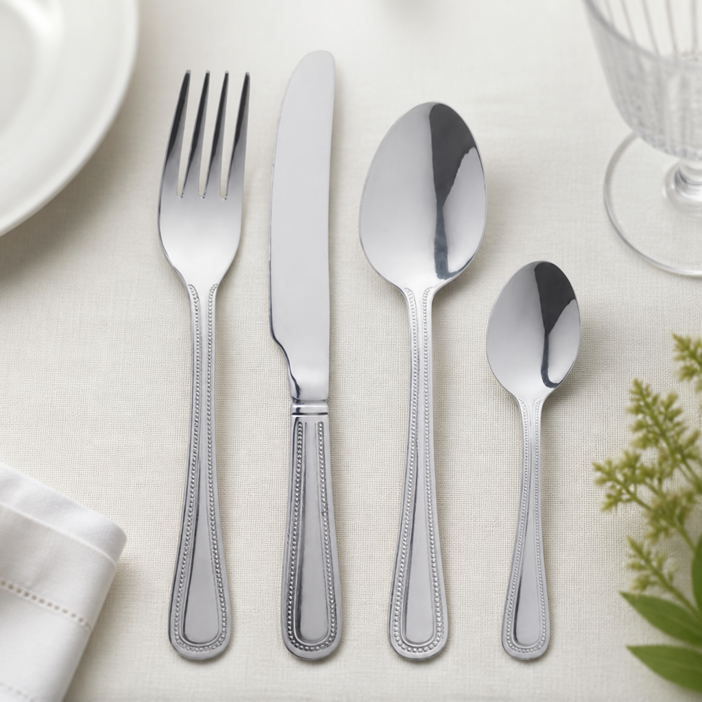 Commercial Bead Cutlery Set 48 Pack Stainless Steel Silver