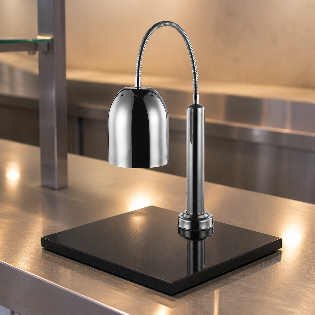 Commercial heat lamp with stainless steel shade and marble base