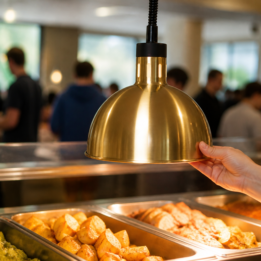 Commercial Retractable Heat Shade in Pale Gold