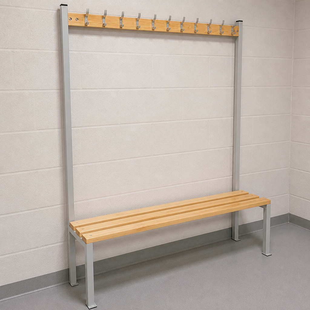 Commercial Changing Room Bench 1500mm with clothing hooks