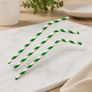 Compostable Bendy Paper Straws Green Stripes 250 Pack Commercial