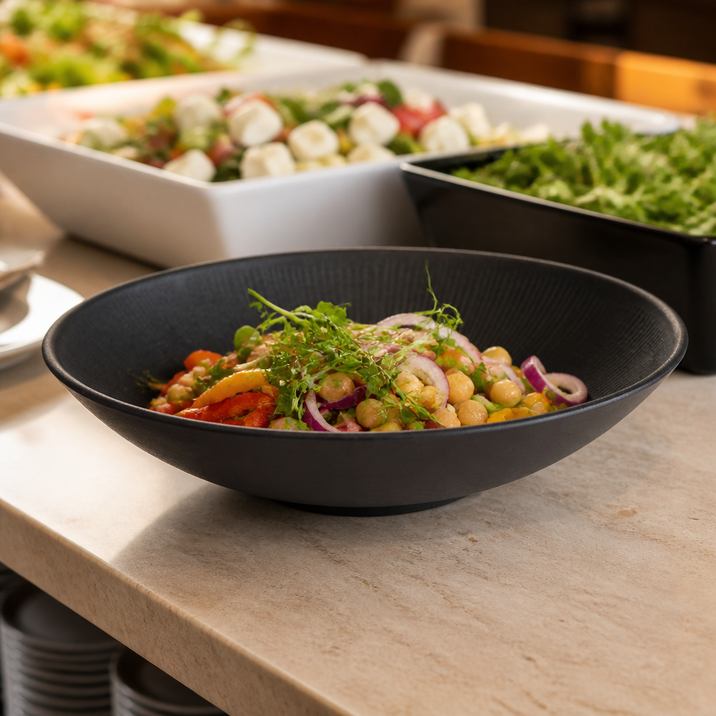 Commercial 300mm black melamine bowl for catering use