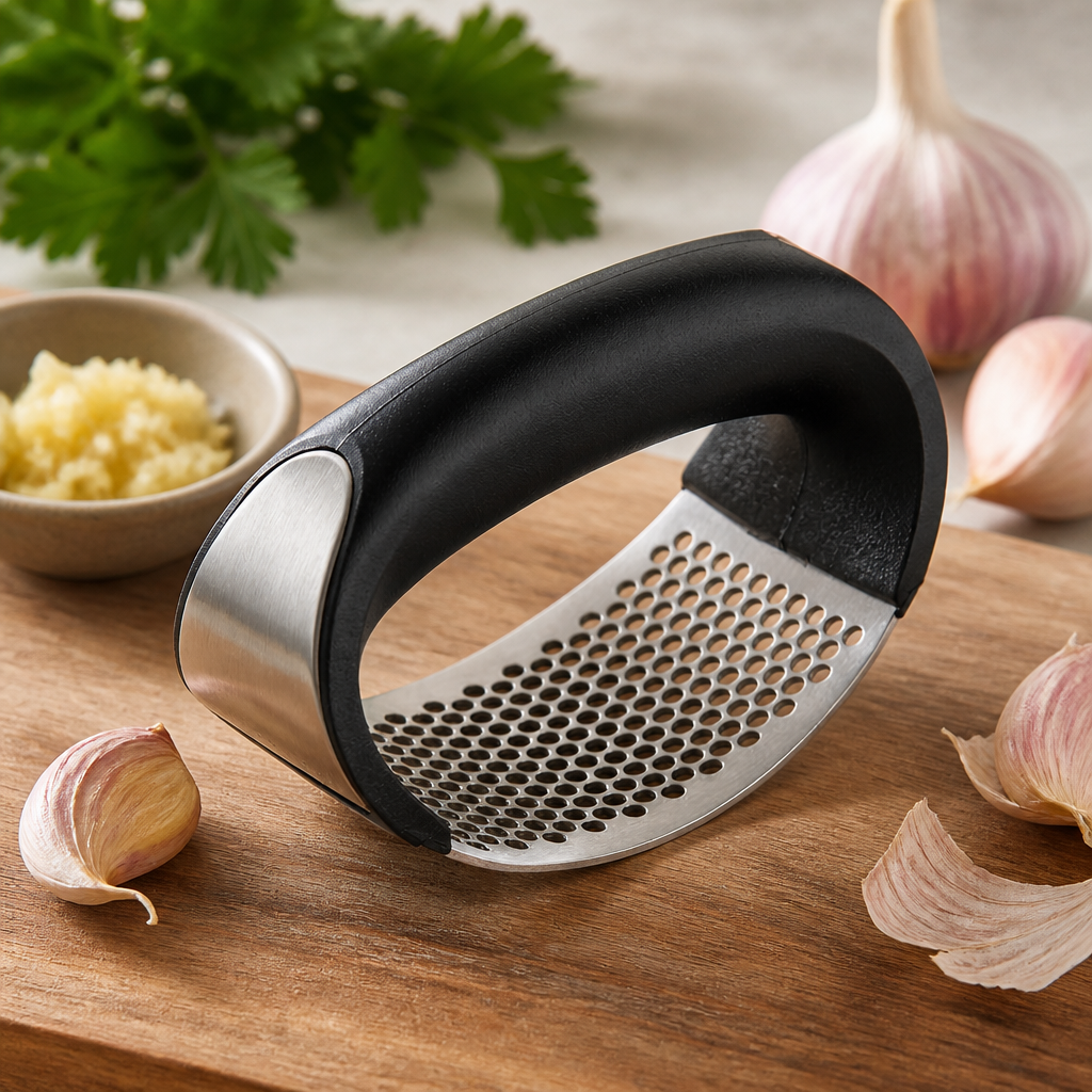Commercial stainless steel garlic press easy clean 105.5mm