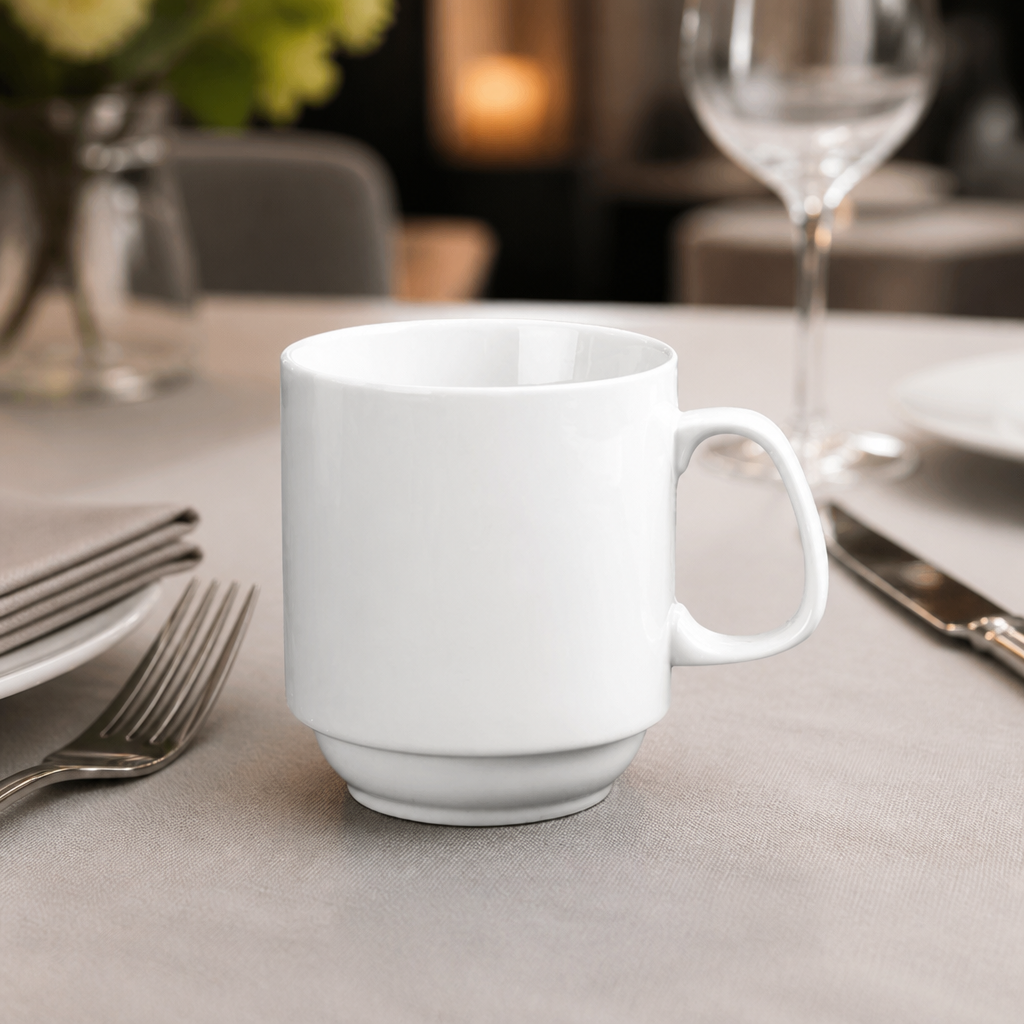 Set of 12 whiteware stacking mugs 284ml for commercial use