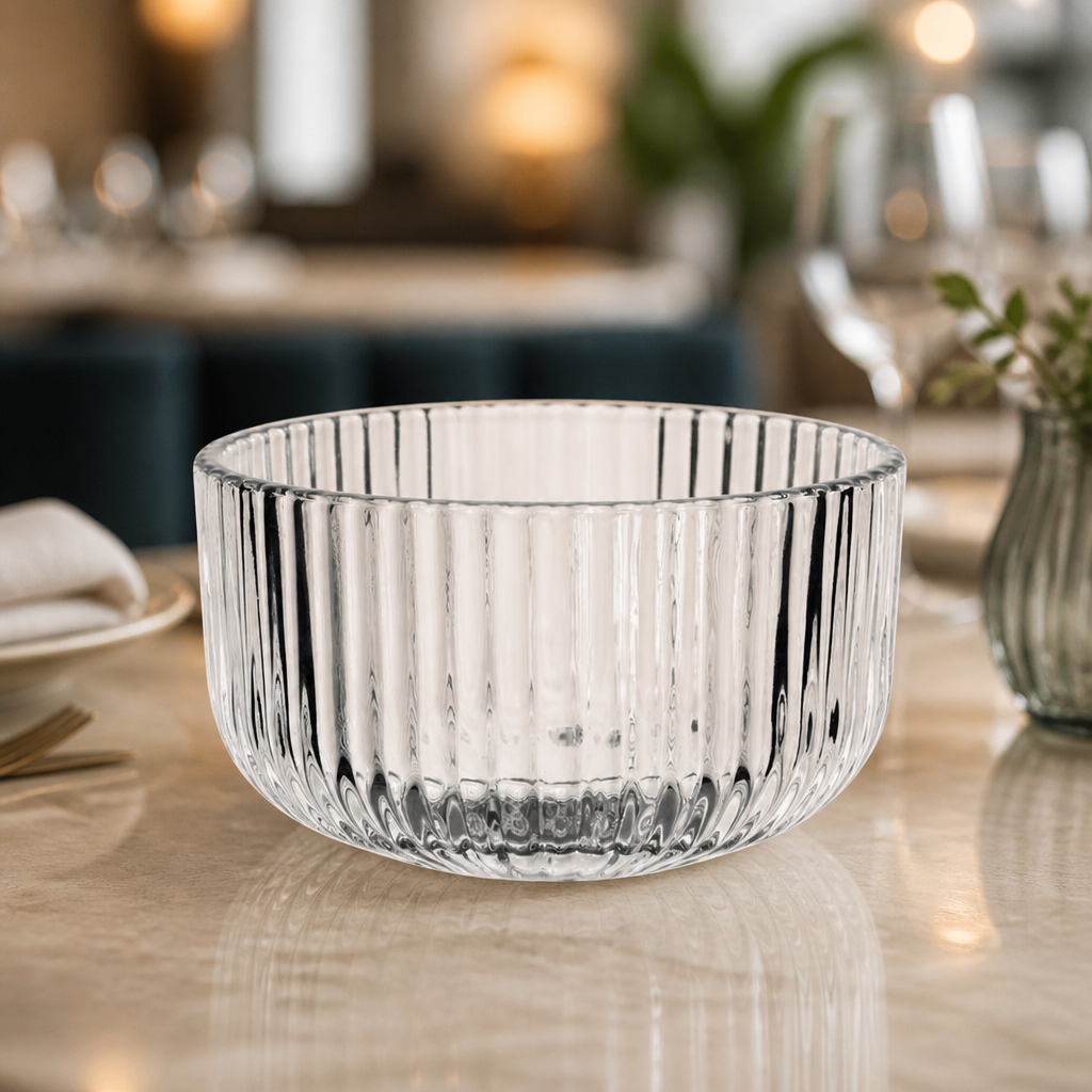 Commercial Round Ridged Glass Snack Bowls 316ml - 6 Pack