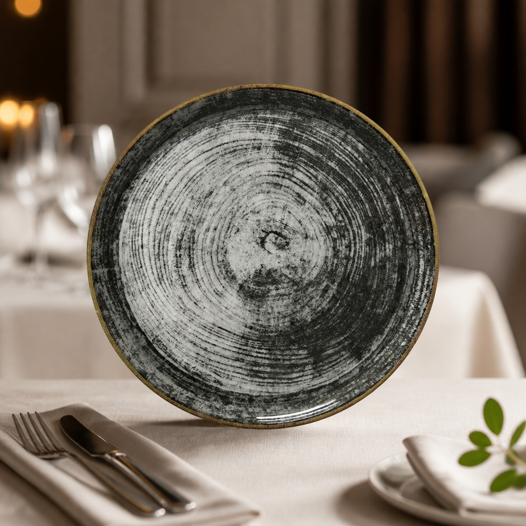 Set of 6 durable black ceramic pizza plates 330mm
