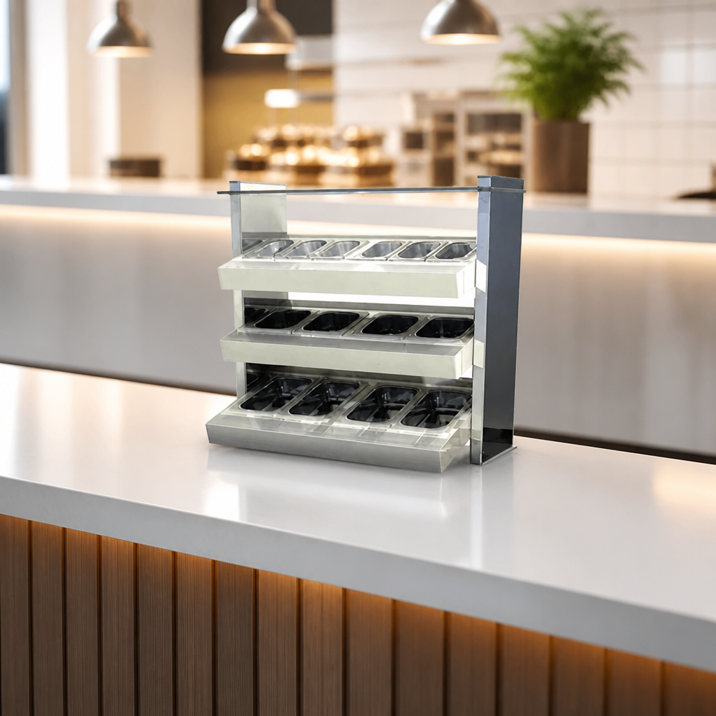 Commercial Drop In Ambient Cutlery Condiment Unit 3 Tier