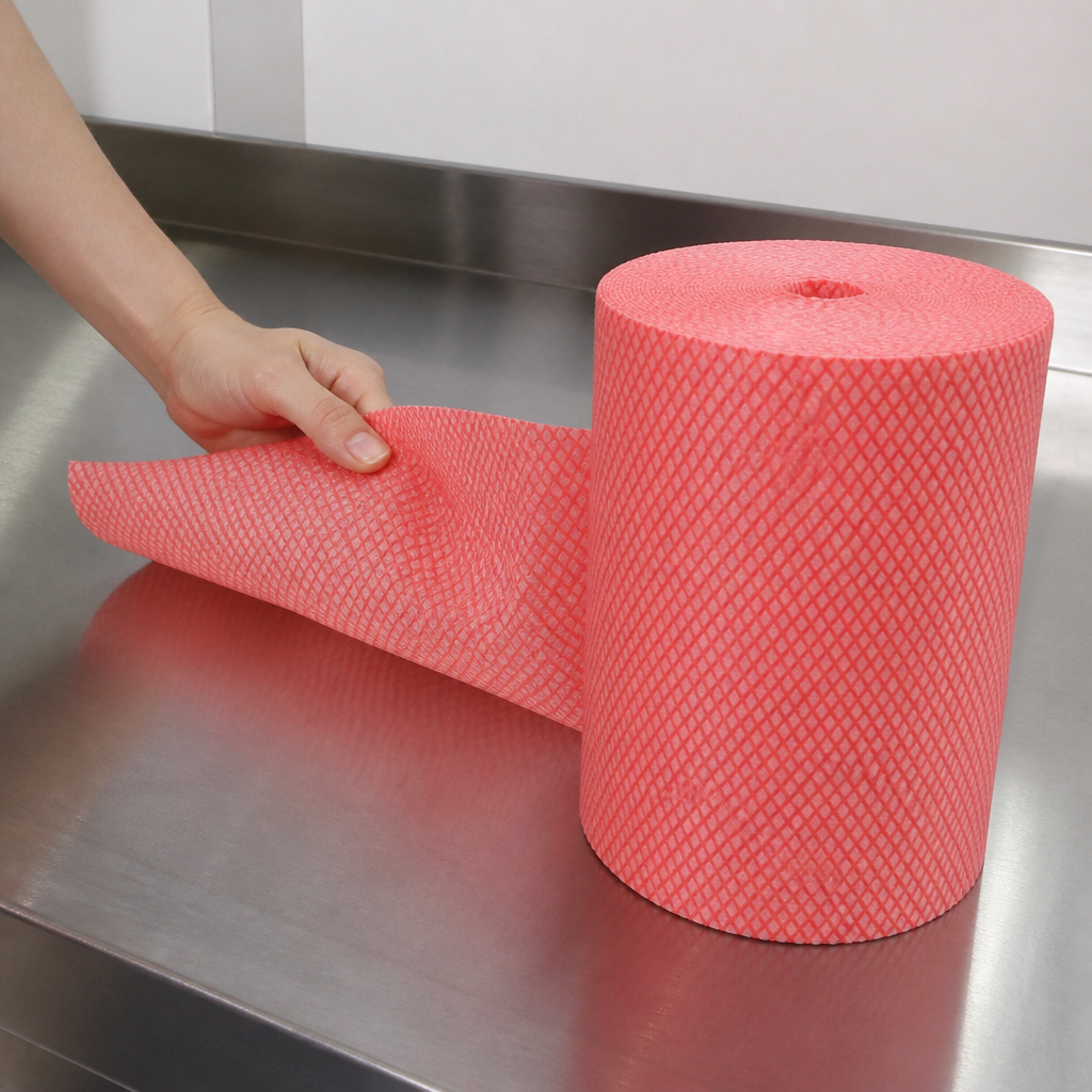 Commercial Antibacterial Cleaning Cloths Red Roll of 2 x 500