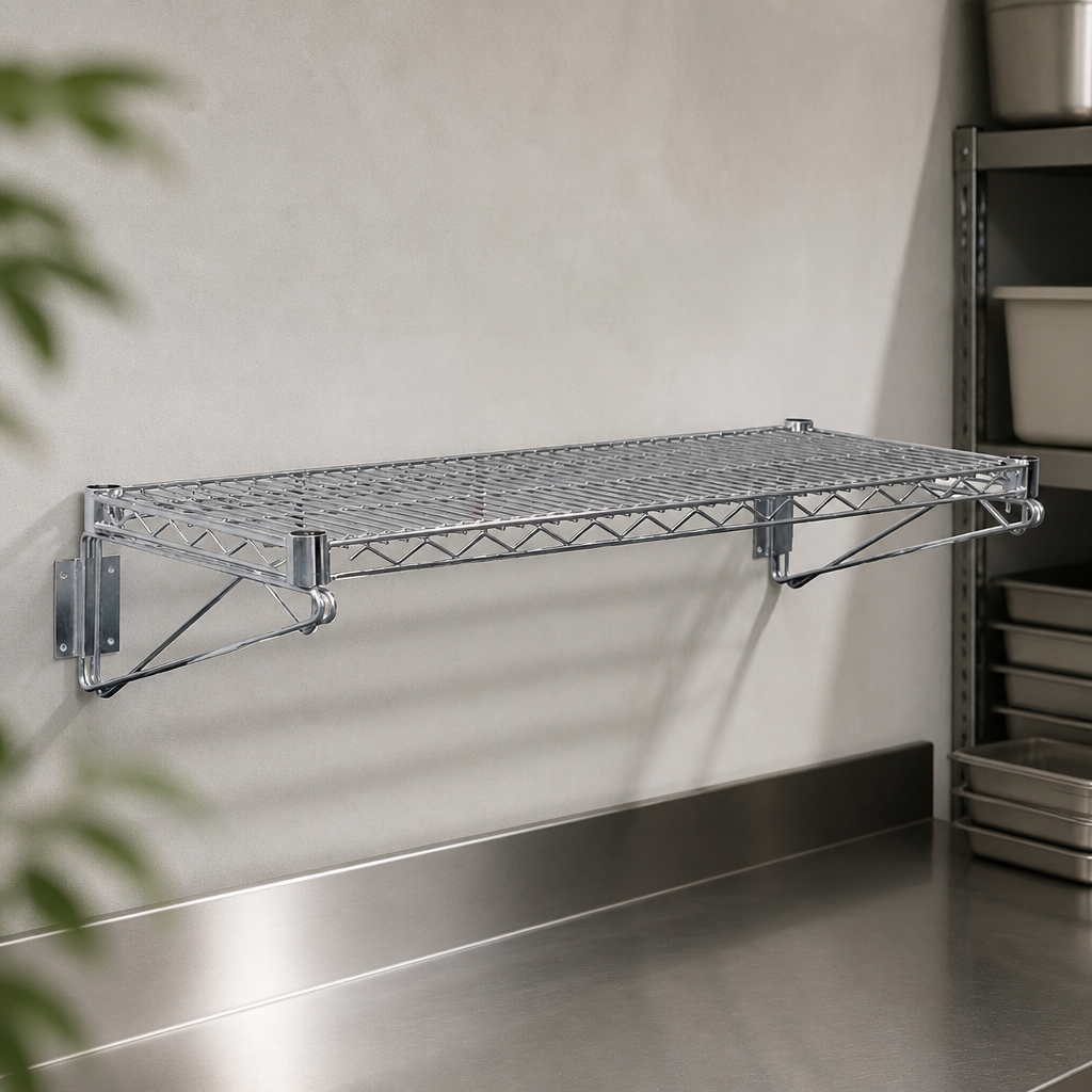 Commercial Steel Wire Wall Shelf 1220mm for Kitchen Storage