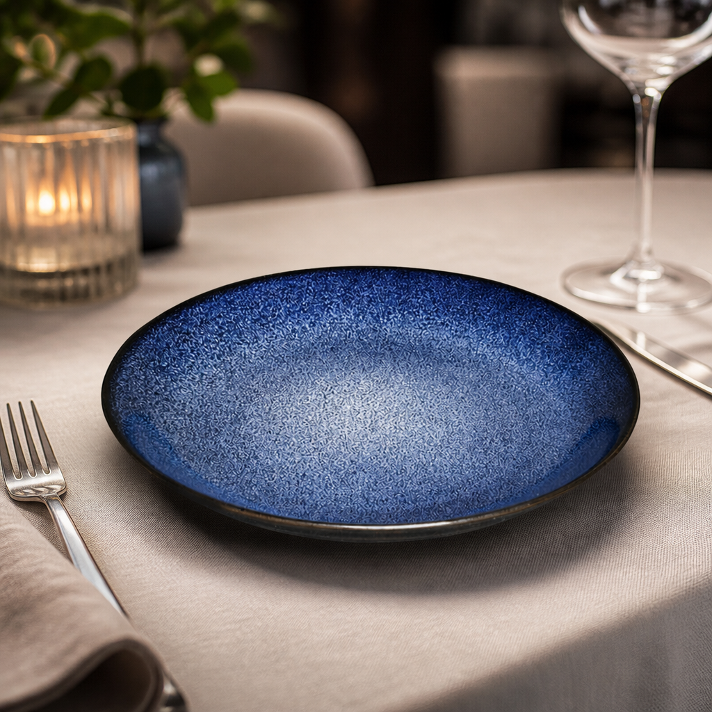 Set of 4 Commercial Stoneware Coupe Plates 255mm in Midnight Blue