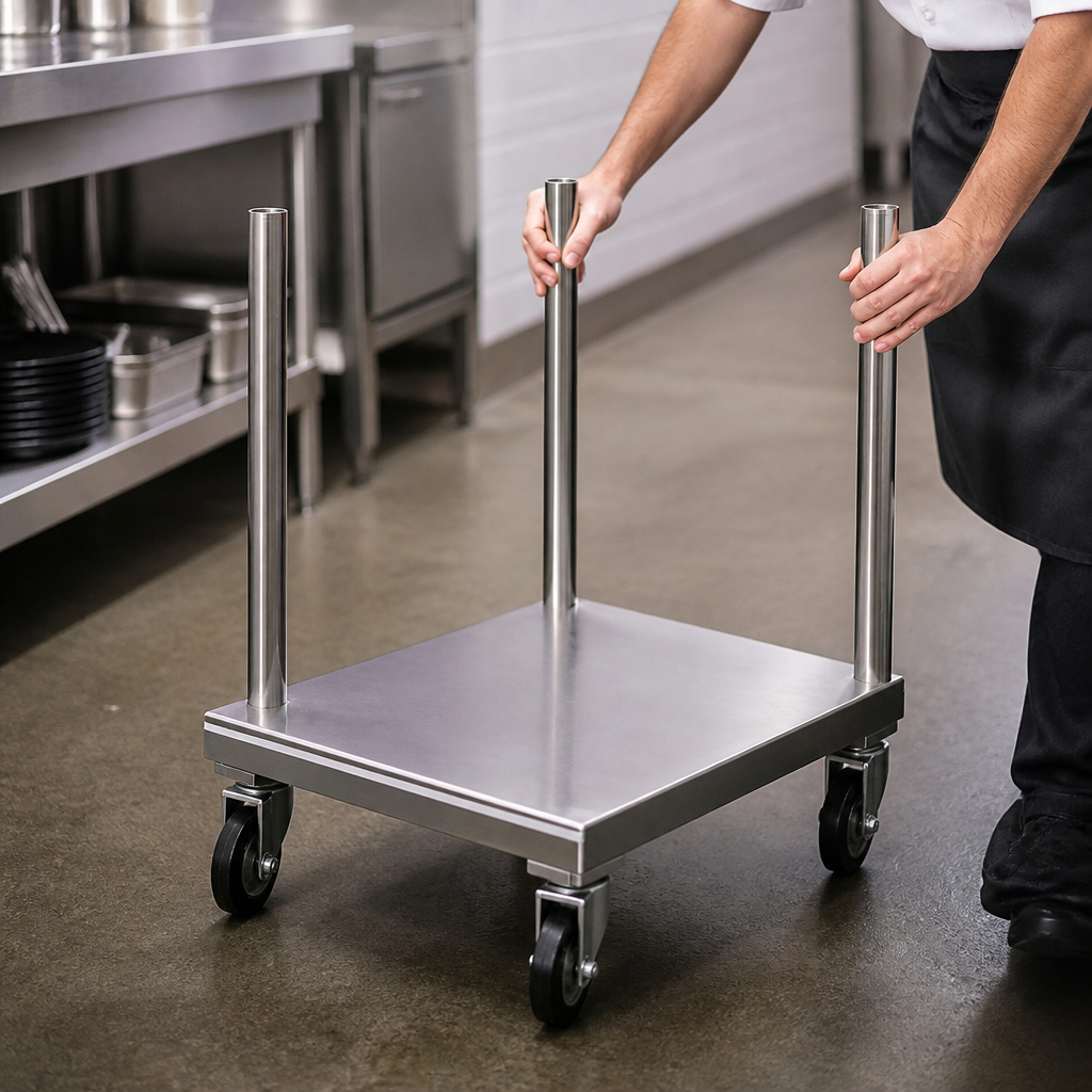 Commercial Grill Stand on Castors with Undershelf Storage