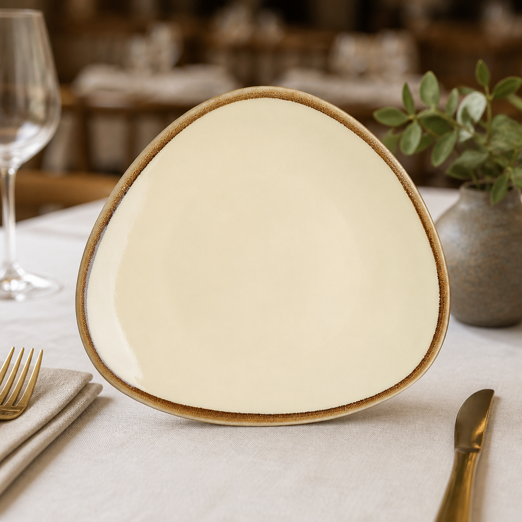 Commercial Triangular Serving Plates 280mm Sandstone 4 Pack