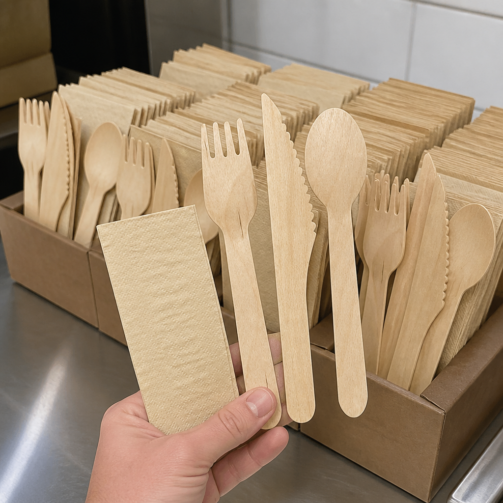Commercial Wooden Cutlery Set 250 Pack Individually Wrapped