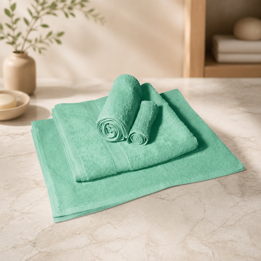 Commercial Spa Towel Set Mint including bath, hand, face towels and mat