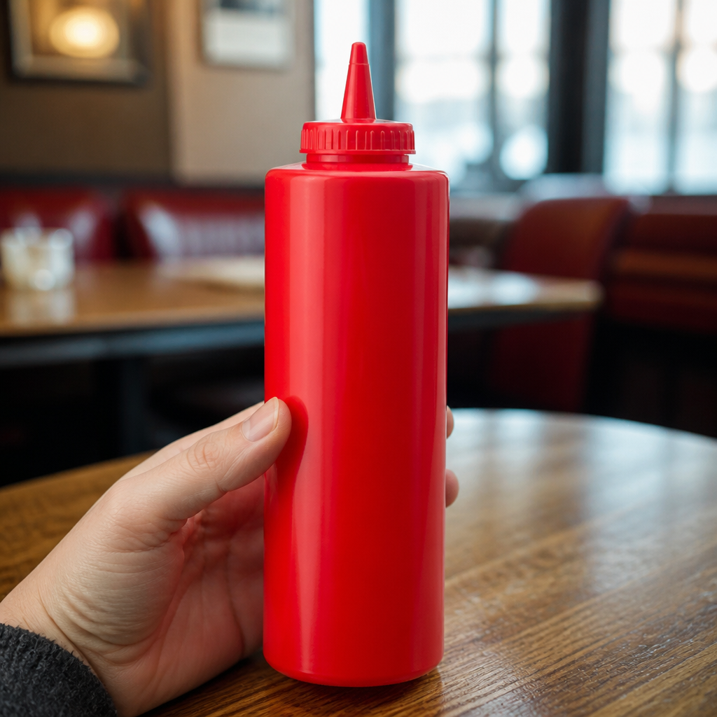 12oz red plastic squeeze sauce bottle for commercial use