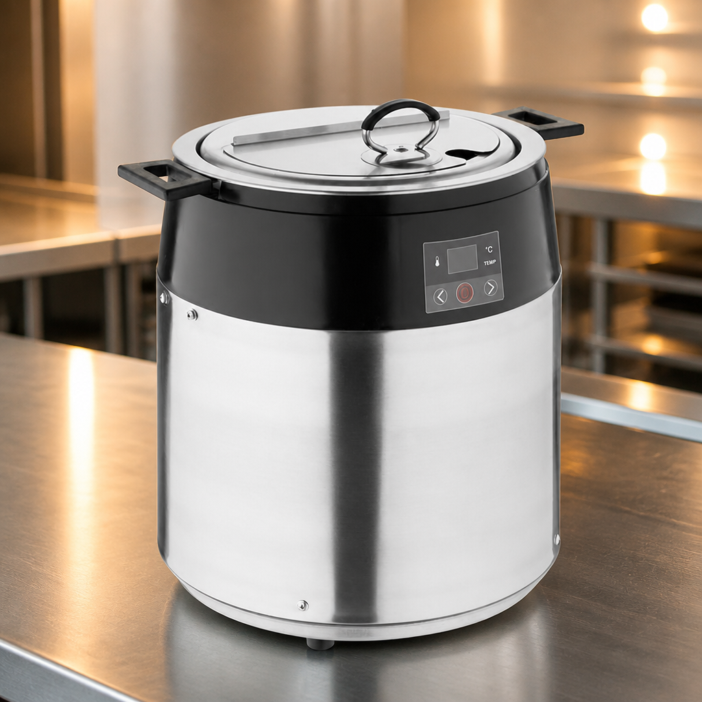 10L Commercial Soup Kettle with Hinged Lid and Ladle Notch