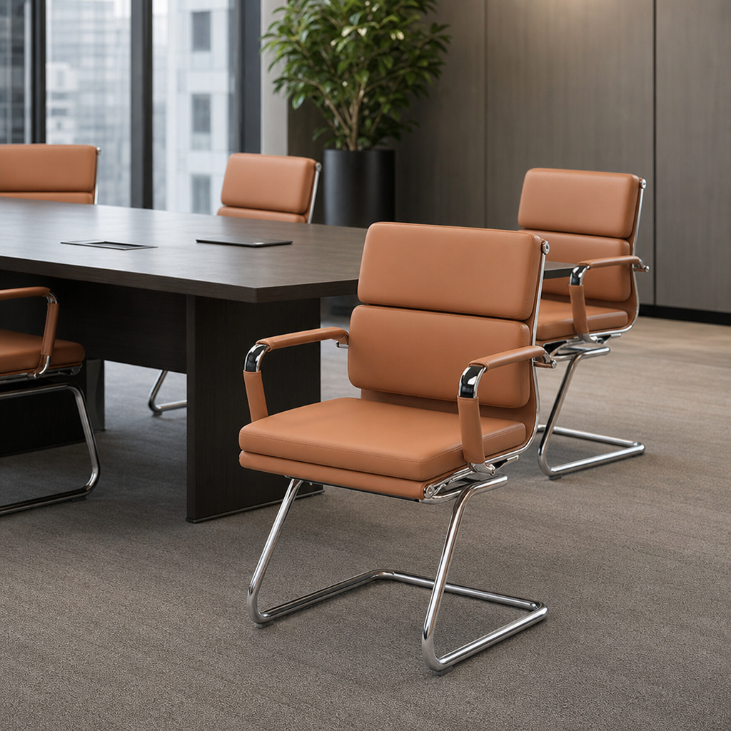 Cantilever Office Armchair with Chrome Frame and Bonded Leather