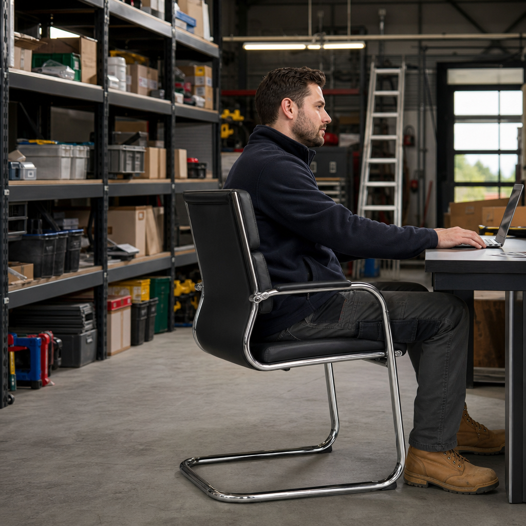 Cantilever Office Armchair with Chrome Frame and Bonded Leather