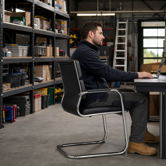 Cantilever Office Armchair with Chrome Frame and Bonded Leather