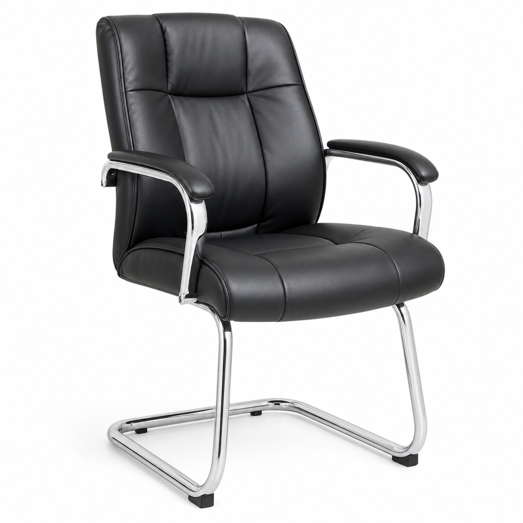 Cantilever Office Armchair with Chrome Frame and Bonded Leather