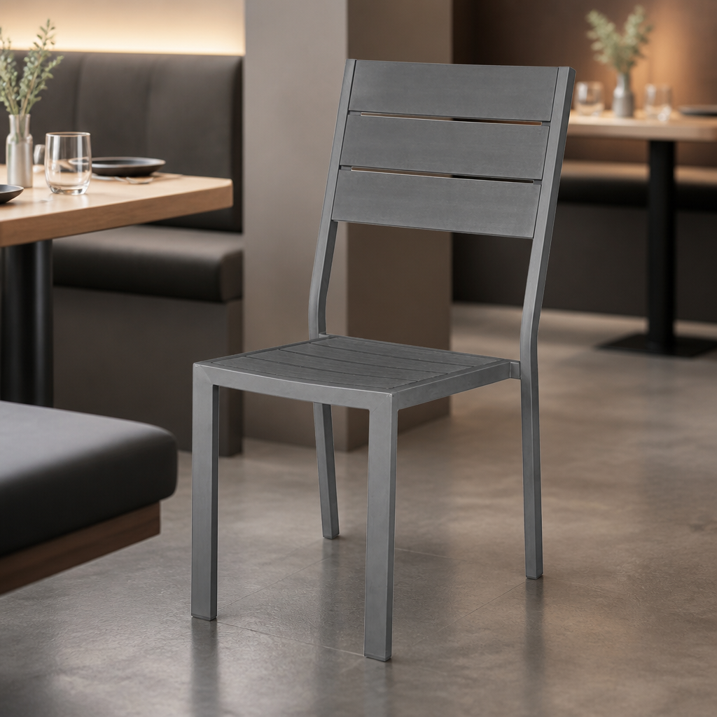 Commercial Outdoor Slatted Side Chair Grey 4 Pack