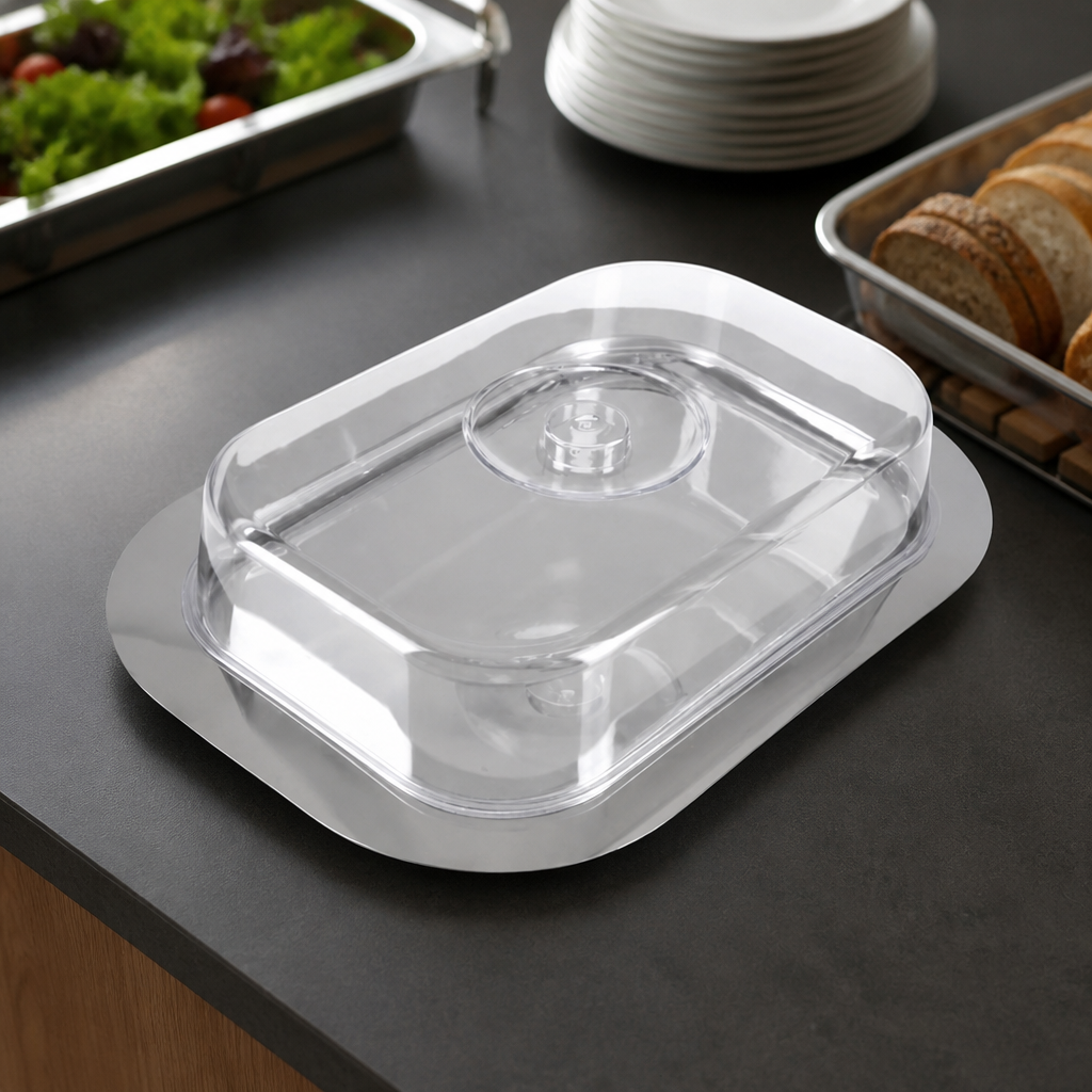 Stainless Steel Rectangular Tray with Lid 310x420mm Commercial
