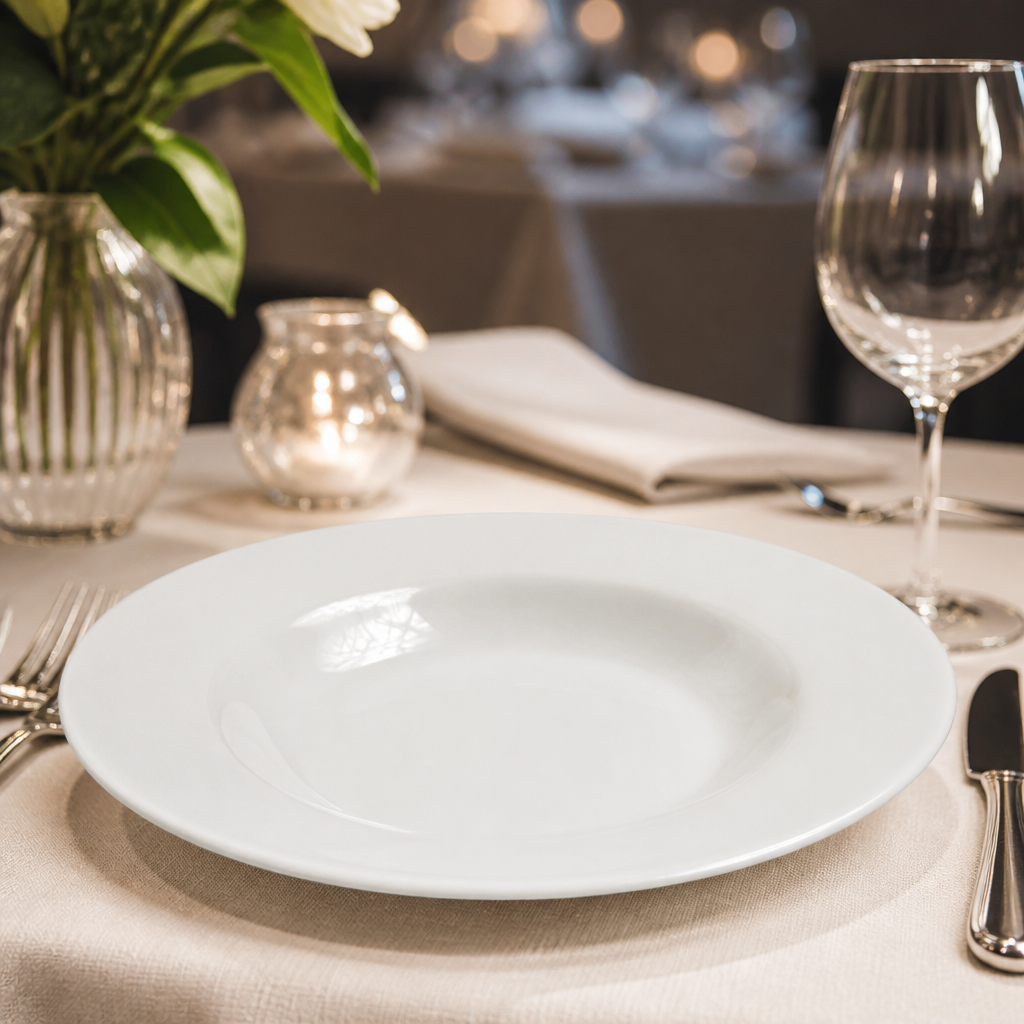 Set of 6 Commercial Rimmed Bowls 218mm in porcelain