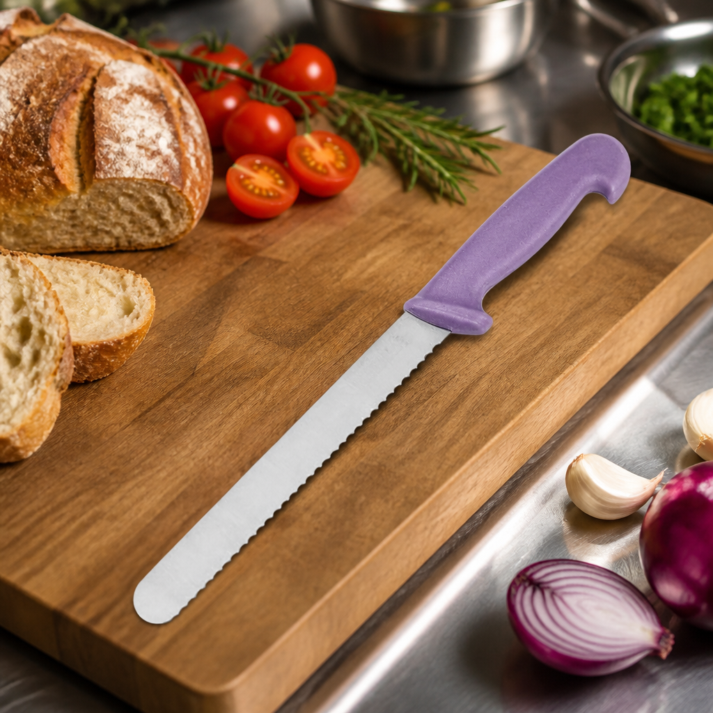 Commercial Purple Bread Knife 20cm Stainless Steel Serrated Edge
