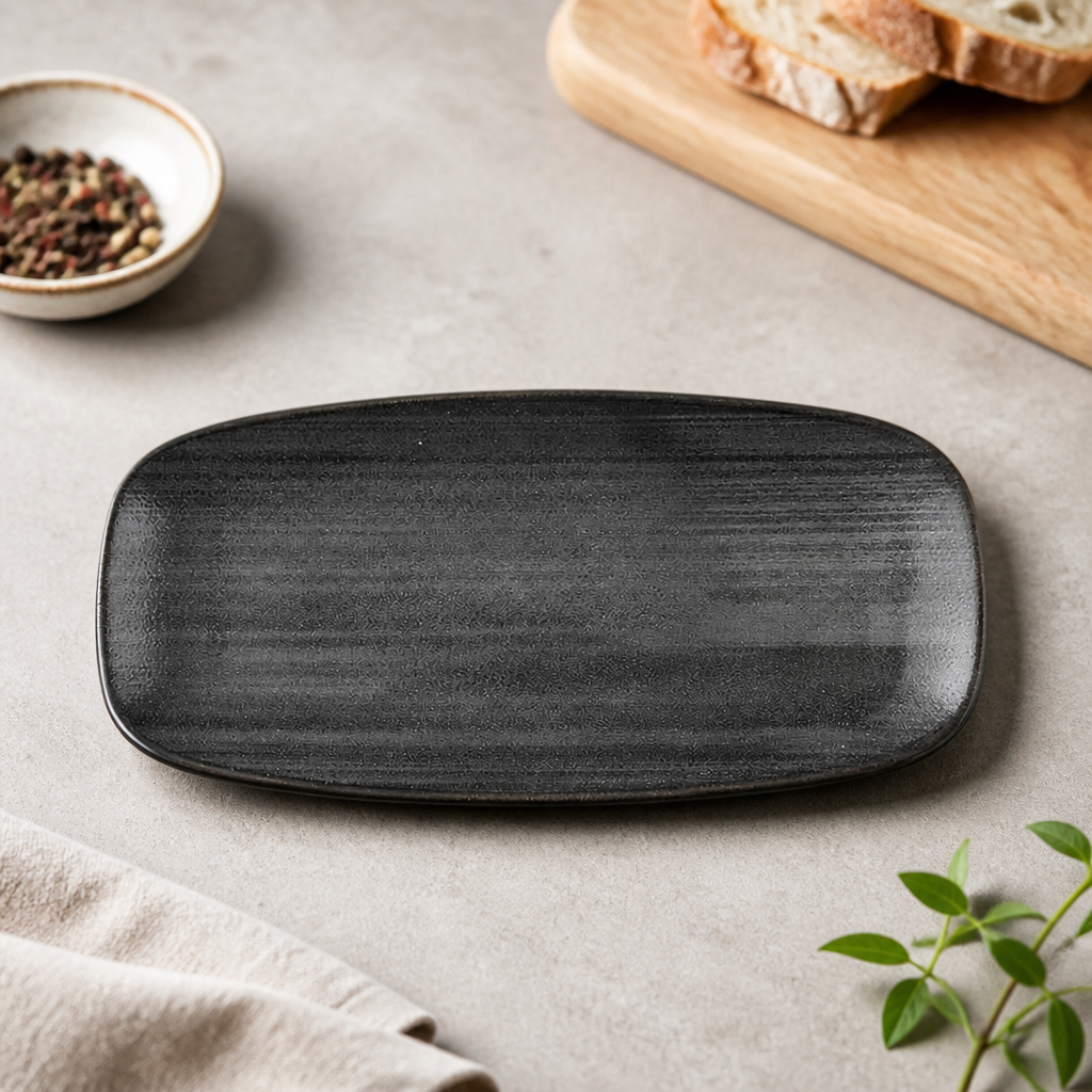Commercial Oblong Plates 280 x 152mm Black 12 Pack