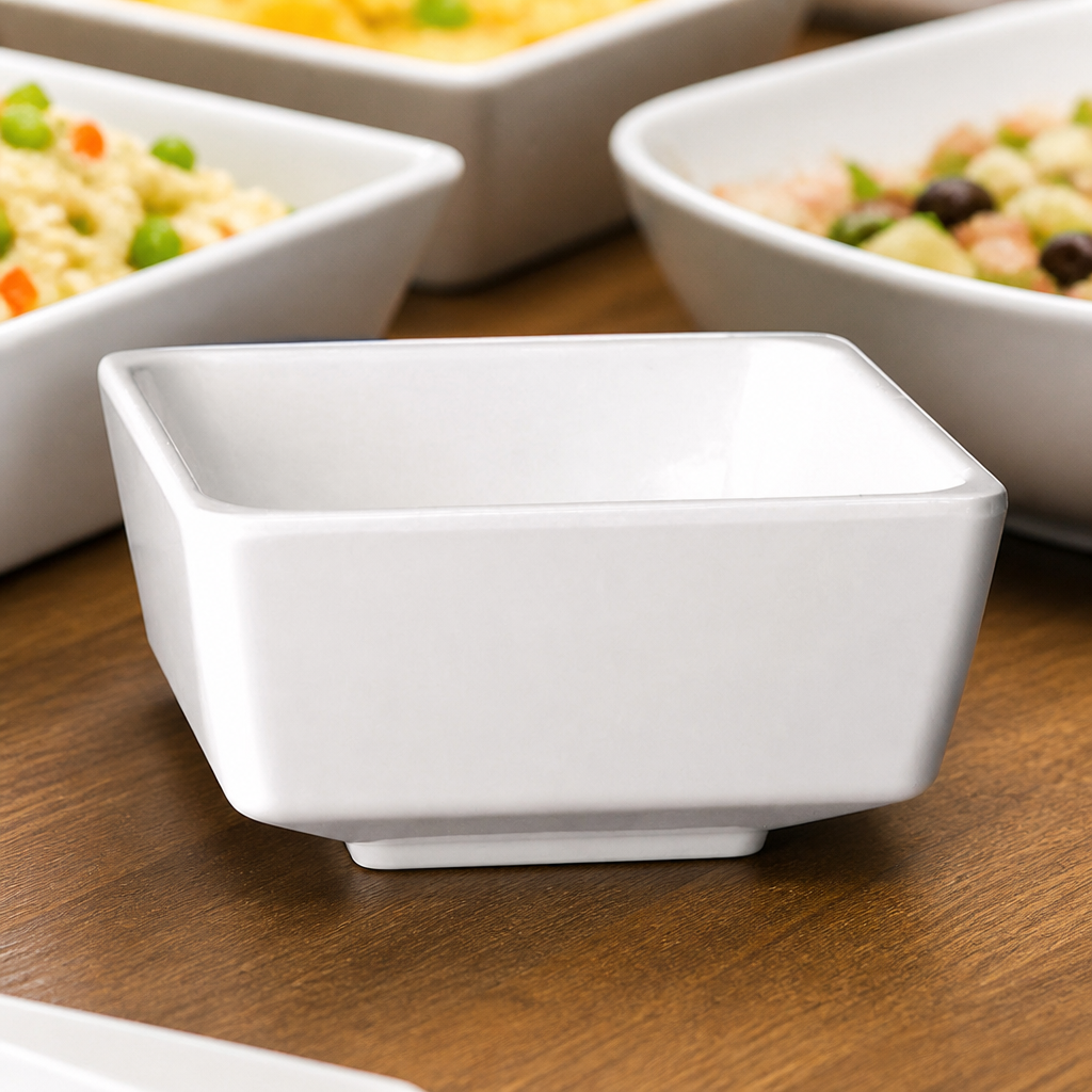 Commercial Melamine Square Bowl 90mm 30ml Capacity