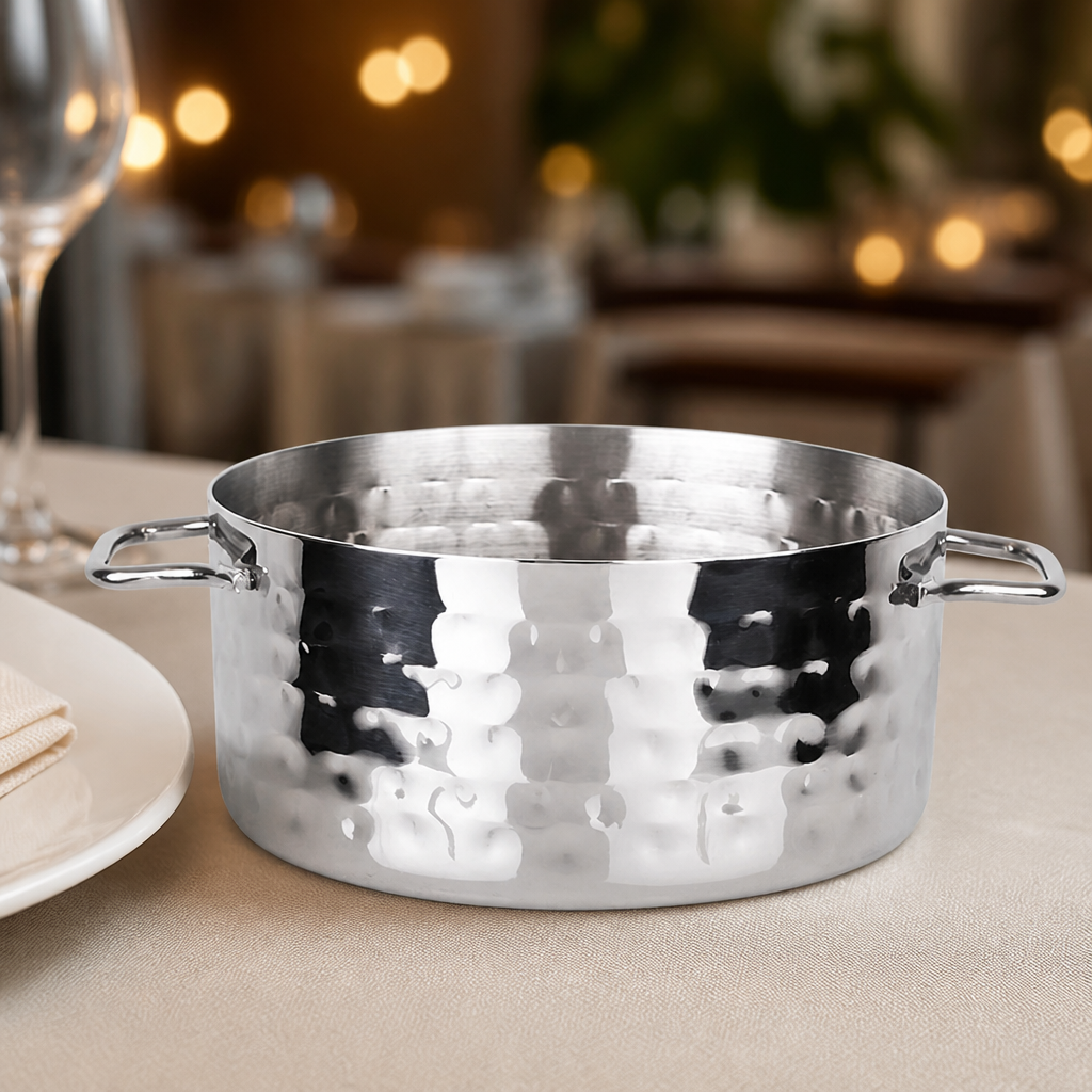 Commercial Mini Casserole Dish 460ml Hammered Stainless Steel