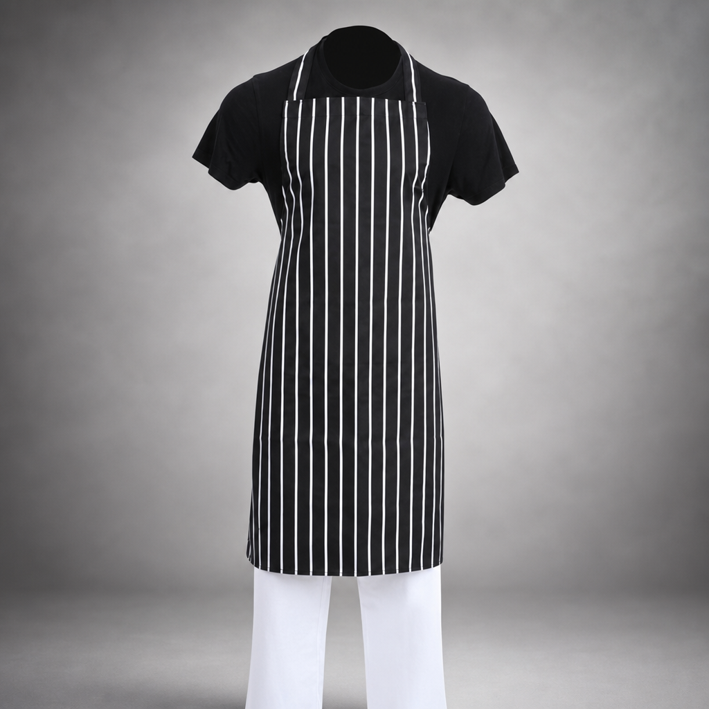 Commercial Butchers Stripe Bib Apron in Black, 710x960mm