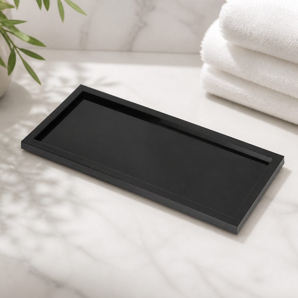 Commercial Acrylic Bathroom Presentation Tray Black 9x24cm