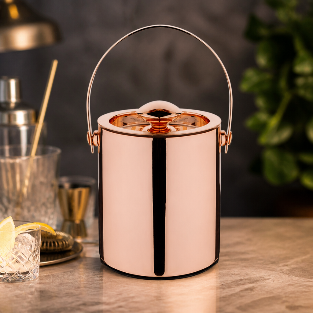 1Ltr Double Walled Copper Ice Bucket with Lid Commercial Use