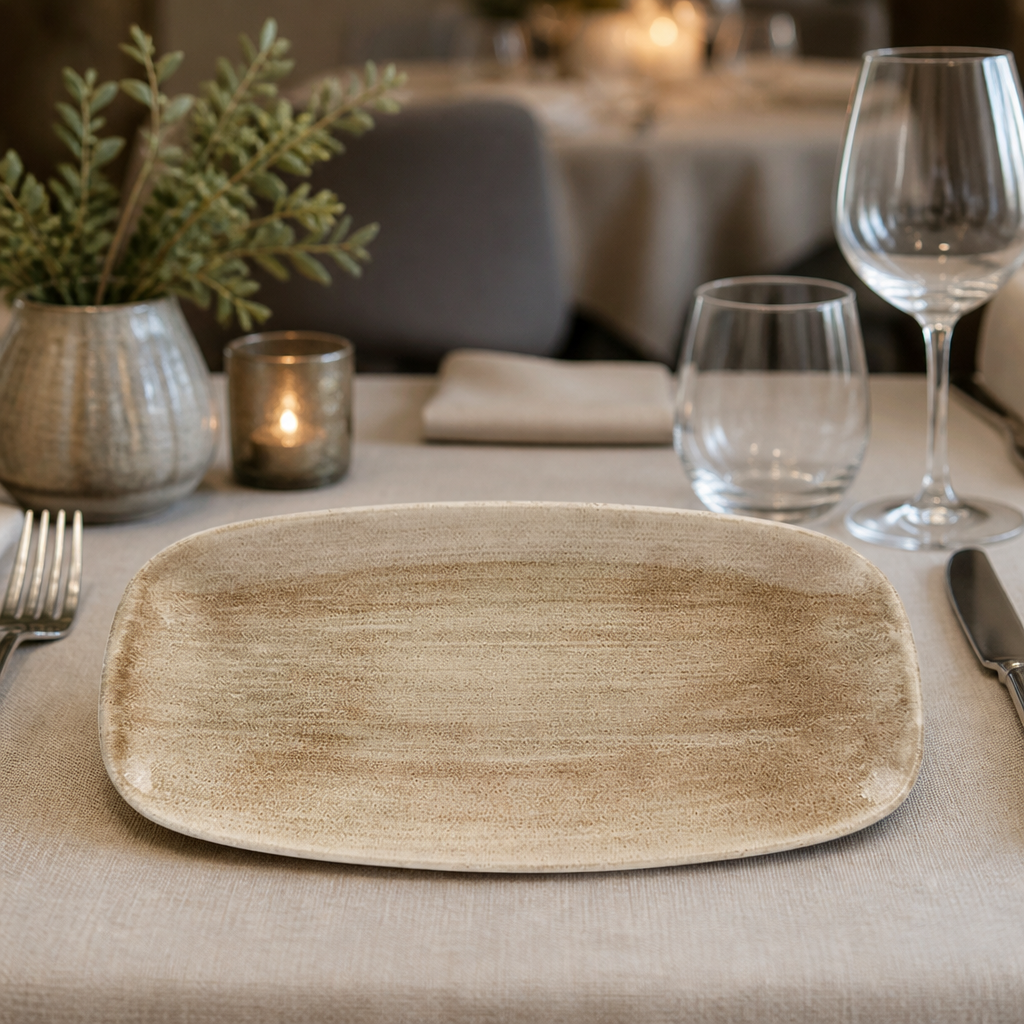 Commercial Rectangular Plates 298mm in Taupe, 12 Pack
